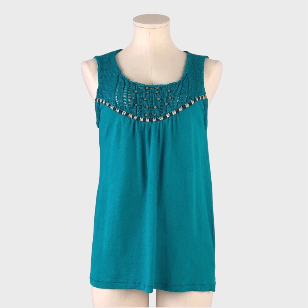 Meadow Rue for Anthropologie Tamarindo Linen Cotton Knit Bib Tank‎ Top